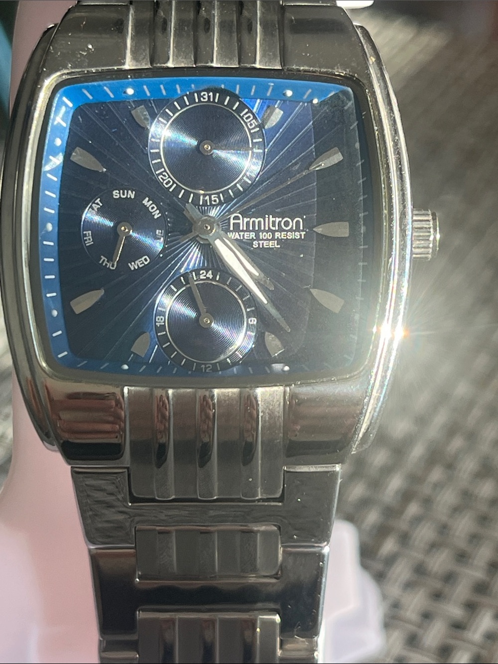 Armitron Men’s Stainless Steel Watch with Blue Sunburst Dial